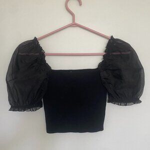 Black Top with Mesh Puff Sleeves| Wilfred | ARITZIA